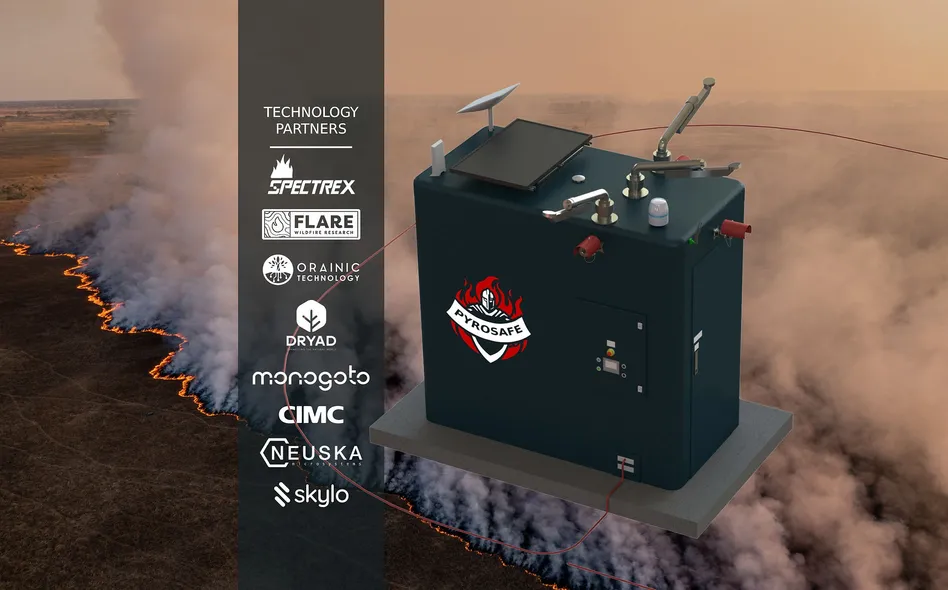The Blaze Terminator deployed in a smoking field, alongside PyroSafe's technology partners